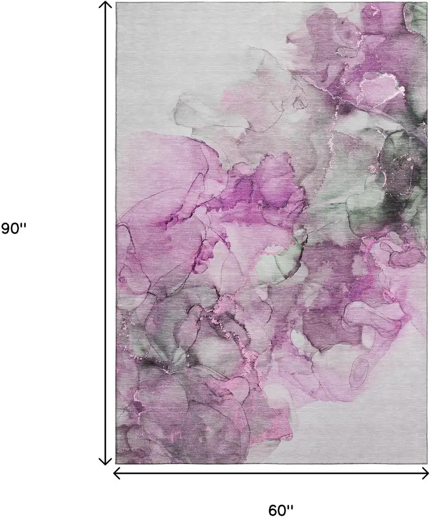 Pink Gray And Ivory Abstract Washable Area Rug With UV Protection Photo 9