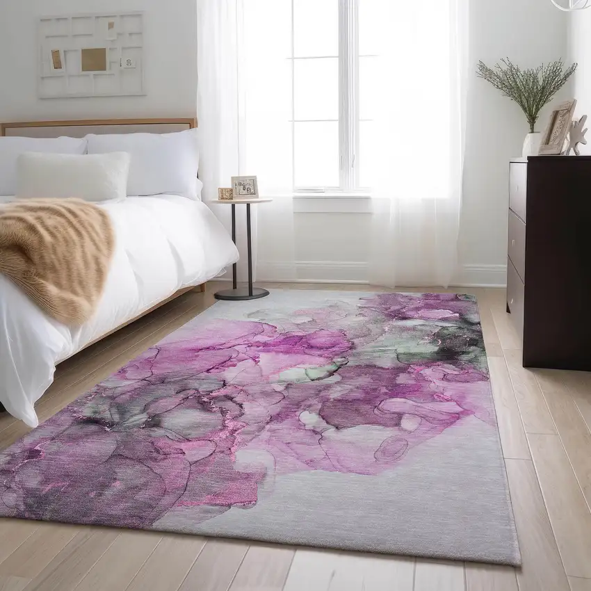 Pink Gray And Ivory Abstract Washable Area Rug With UV Protection Photo 5