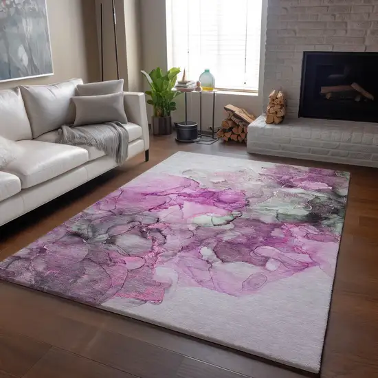 Pink Gray And Ivory Abstract Washable Area Rug With UV Protection Photo 6