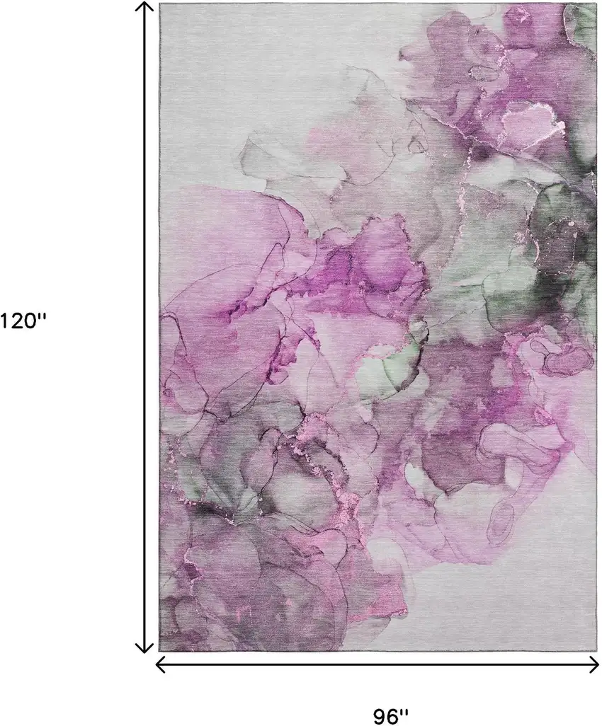 Pink Gray And Ivory Abstract Washable Area Rug With UV Protection Photo 3