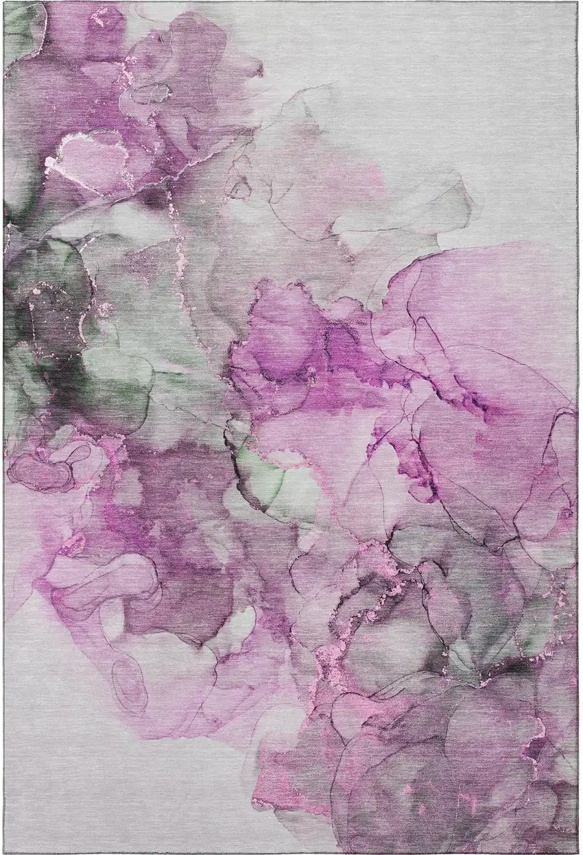 Pink Gray And Ivory Abstract Washable Area Rug With UV Protection Photo 4