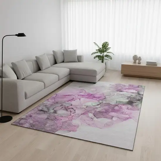 Pink Gray And Ivory Abstract Washable Area Rug With UV Protection Photo 1