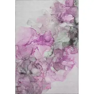 Photo of Pink Gray And Ivory Abstract Washable Area Rug With UV Protection