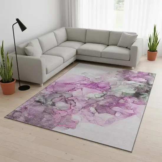 Pink Gray And Ivory Abstract Washable Area Rug With UV Protection Photo 1