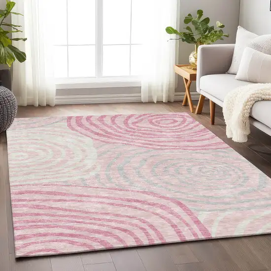 Pink Gray And Ivory Abstract Washable Area Rug With UV Protection Photo 5
