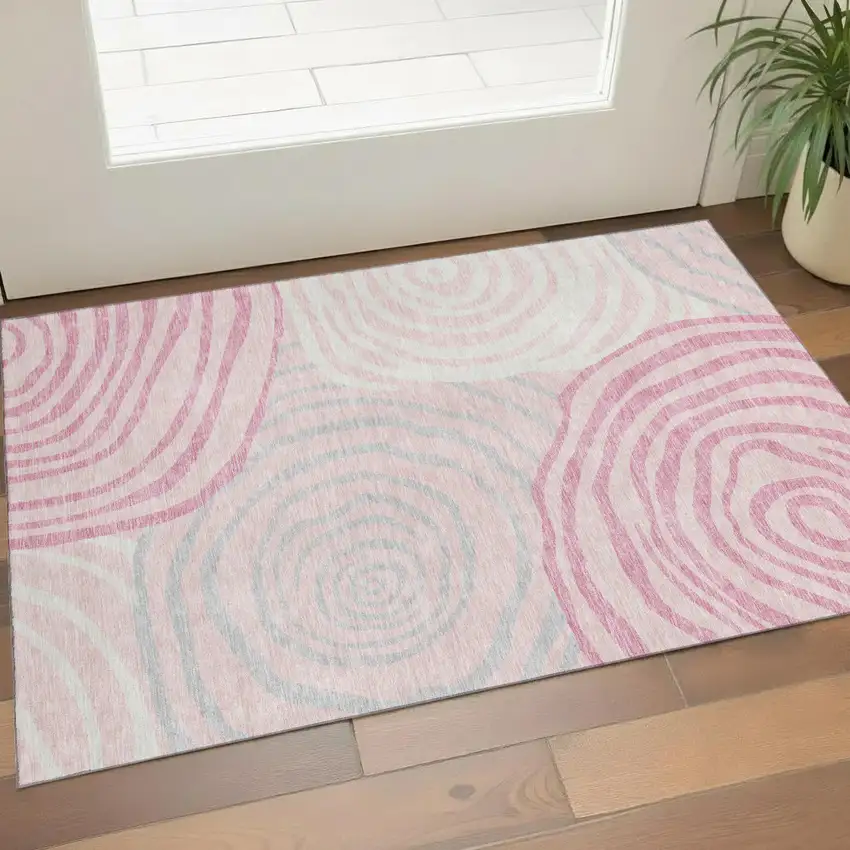 Pink Gray And Ivory Abstract Washable Area Rug With UV Protection Photo 1