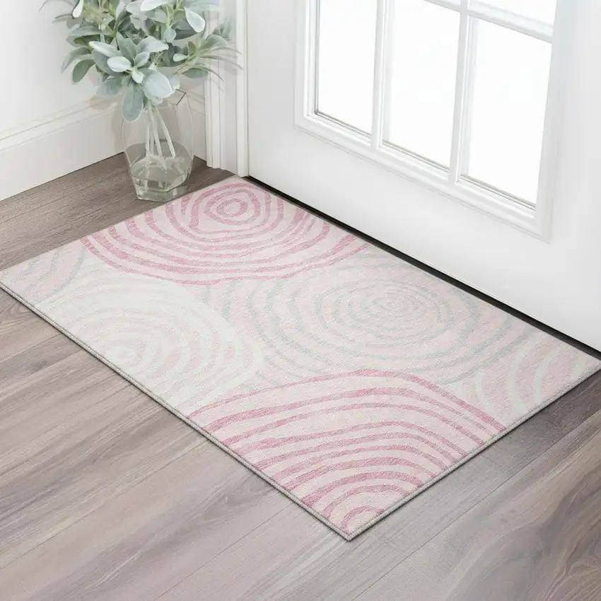 Pink Gray And Ivory Abstract Washable Area Rug With UV Protection Photo 2