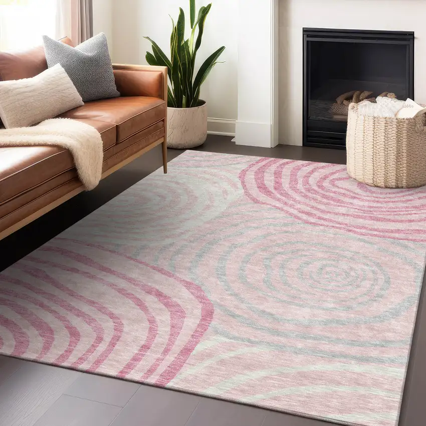 Pink Gray And Ivory Abstract Washable Area Rug With UV Protection Photo 5