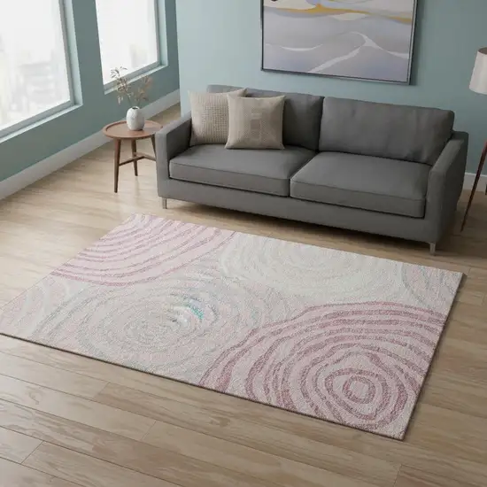 Pink Gray And Ivory Abstract Washable Area Rug With UV Protection Photo 2