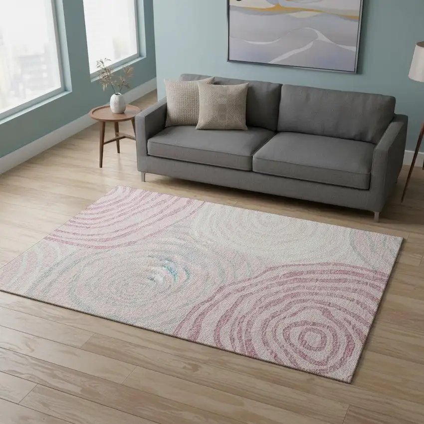 Pink Gray And Ivory Abstract Washable Area Rug With UV Protection Photo 2