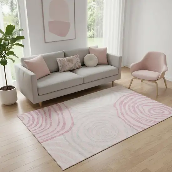 Pink Gray And Ivory Abstract Washable Area Rug With UV Protection Photo 1