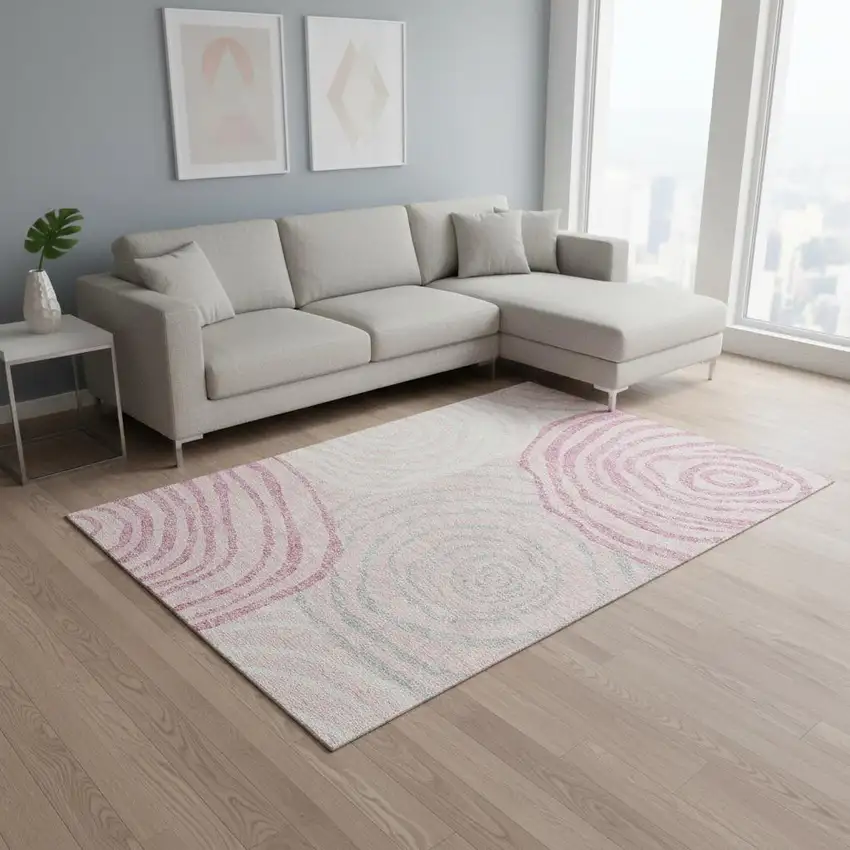 Pink Gray And Ivory Abstract Washable Area Rug With UV Protection Photo 2