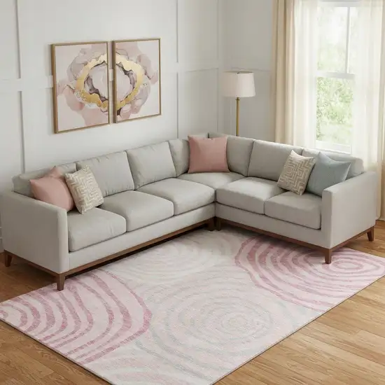 Pink Gray And Ivory Abstract Washable Area Rug With UV Protection Photo 1