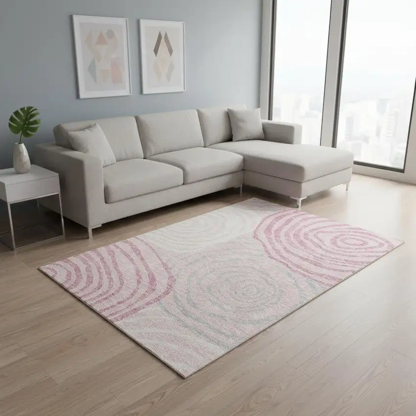 Pink Gray And Ivory Abstract Washable Area Rug With UV Protection Photo 2