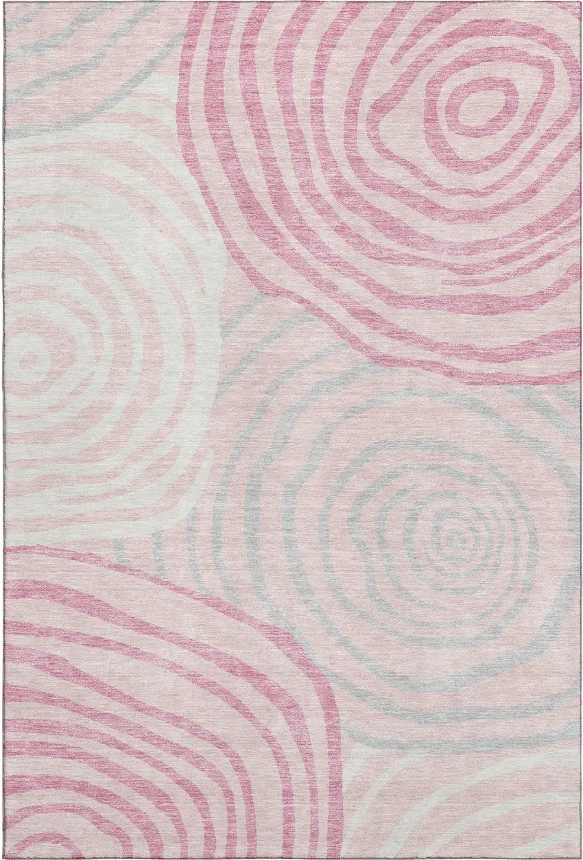 Pink Gray And Ivory Abstract Washable Area Rug With UV Protection Photo 1