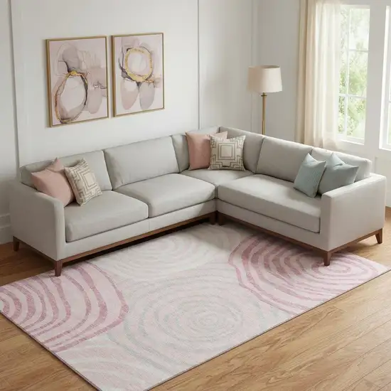 Pink Gray And Ivory Abstract Washable Area Rug With UV Protection Photo 1