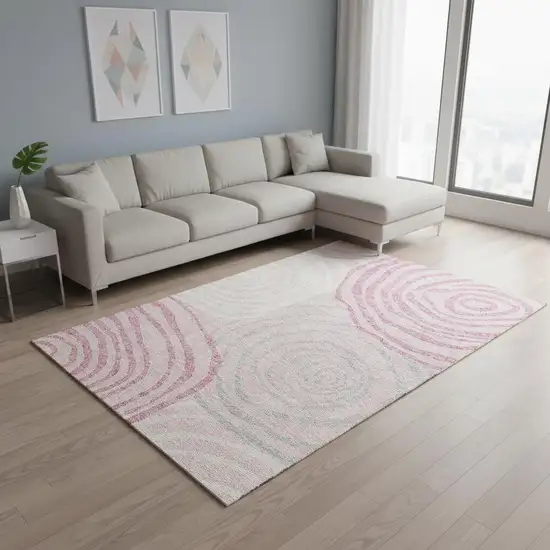 Pink Gray And Ivory Abstract Washable Area Rug With UV Protection Photo 2