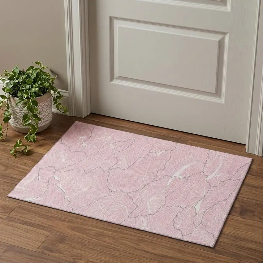 Pink Gray And Ivory Abstract Washable Area Rug With UV Protection Photo 1