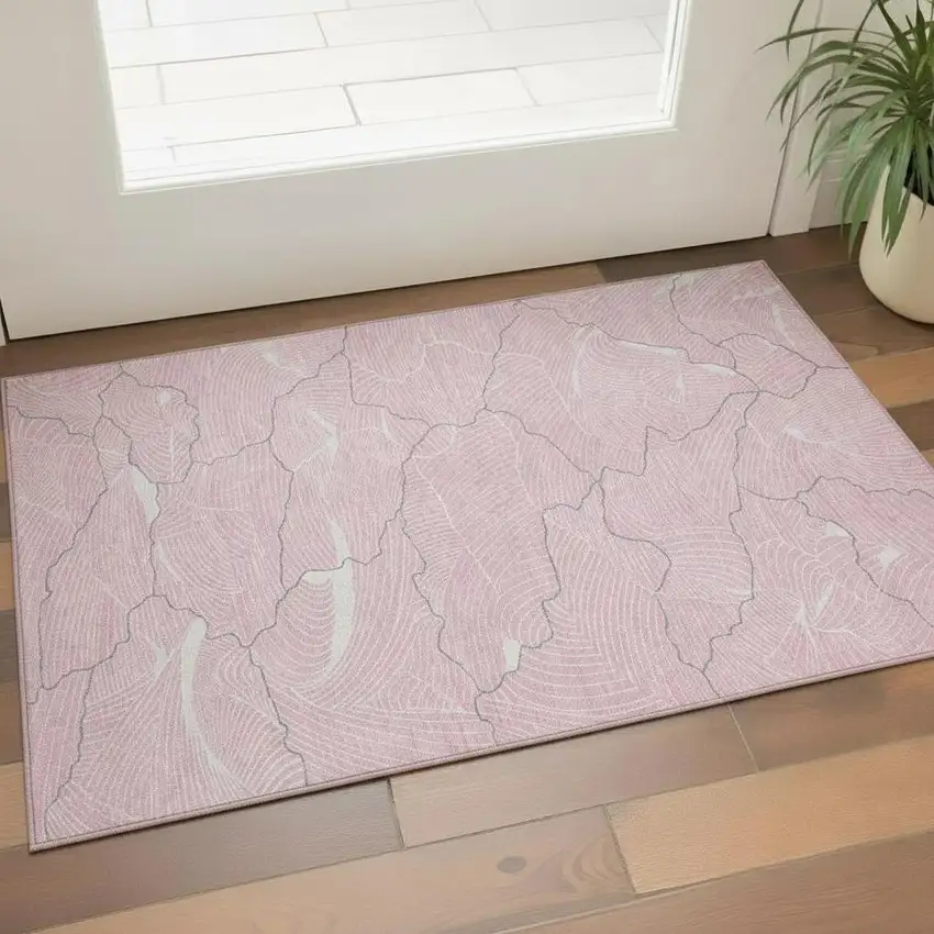 Pink Gray And Ivory Abstract Washable Area Rug With UV Protection Photo 2