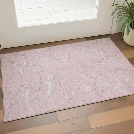 Pink Gray And Ivory Abstract Washable Area Rug With UV Protection Photo 2