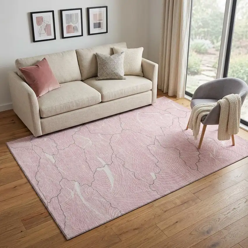 Pink Gray And Ivory Abstract Washable Area Rug With UV Protection Photo 1
