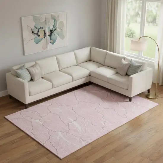 Pink Gray And Ivory Abstract Washable Area Rug With UV Protection Photo 2