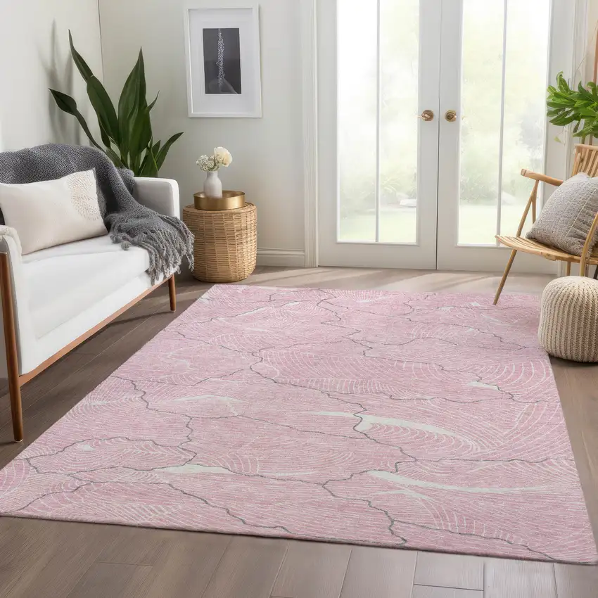 Pink Gray And Ivory Abstract Washable Area Rug With UV Protection Photo 5