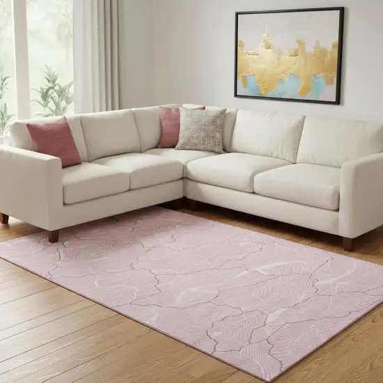 Pink Gray And Ivory Abstract Washable Area Rug With UV Protection Photo 2