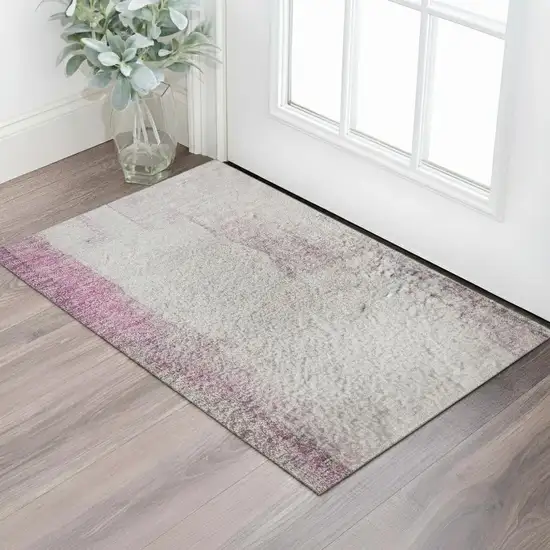 Pink Gray And Ivory Abstract Washable Area Rug With UV Protection Photo 2
