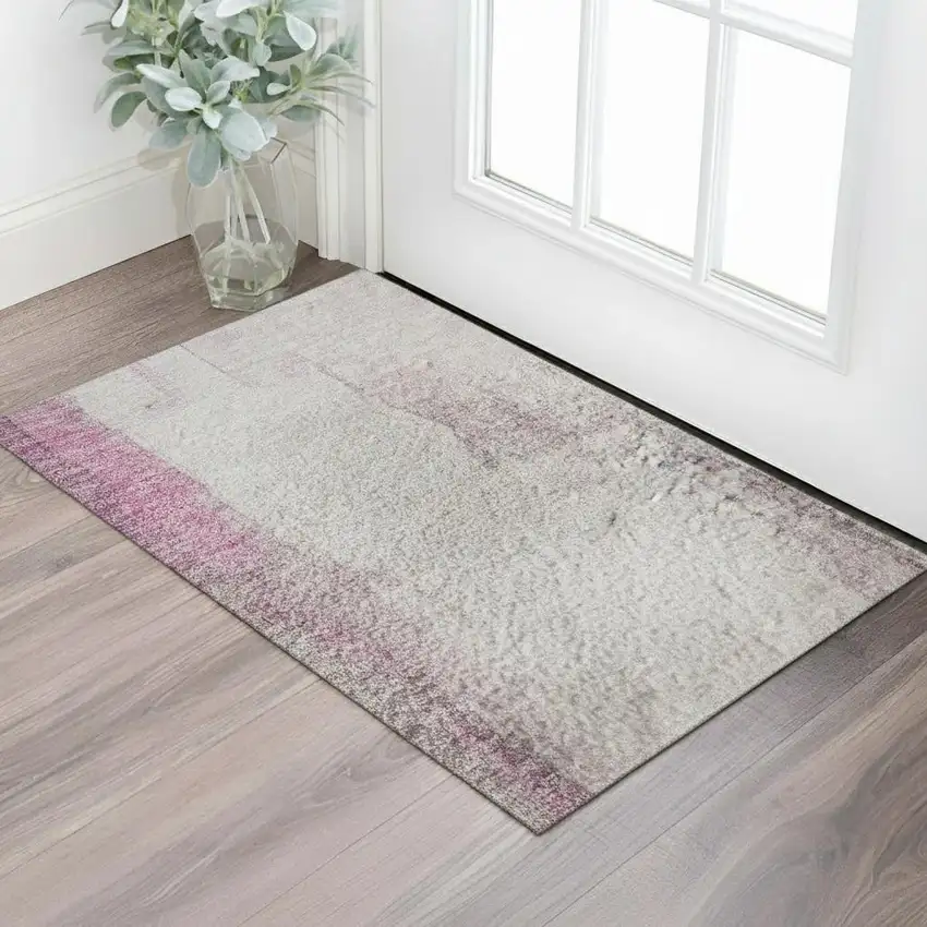 Pink Gray And Ivory Abstract Washable Area Rug With UV Protection Photo 2