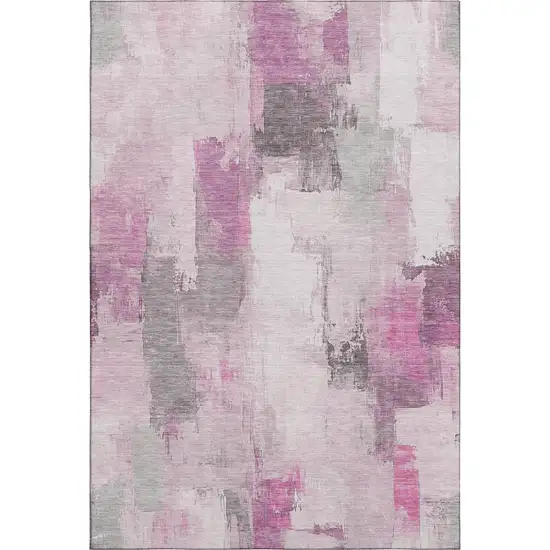 Pink Gray And Ivory Abstract Washable Area Rug With UV Protection Photo 7