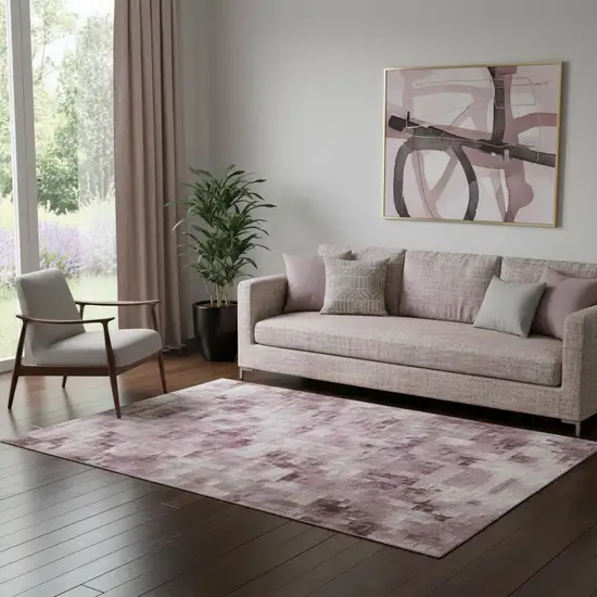 Pink Gray And Ivory Abstract Washable Area Rug With UV Protection Photo 2