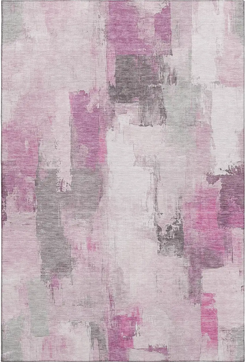 Pink Gray And Ivory Abstract Washable Area Rug With UV Protection Photo 7