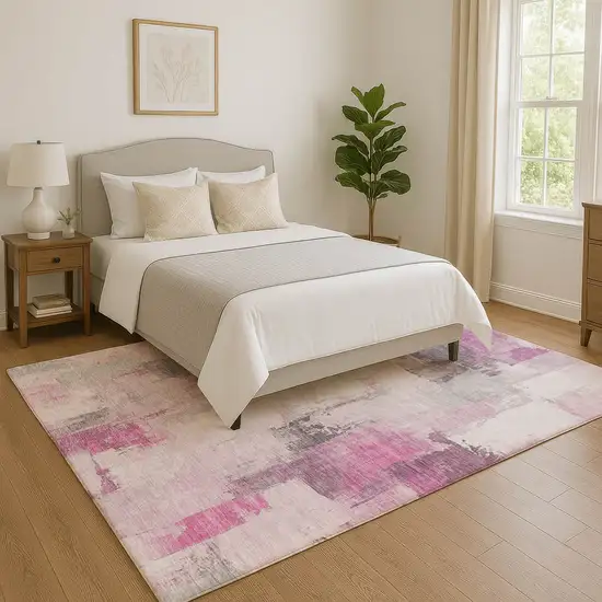 Pink Gray And Ivory Abstract Washable Area Rug With UV Protection Photo 5