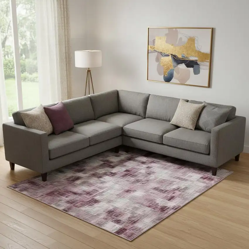 Pink Gray And Ivory Abstract Washable Area Rug With UV Protection Photo 2