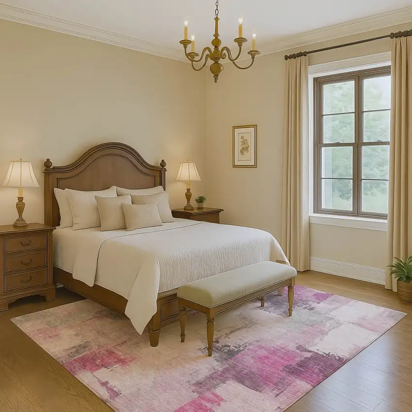 Pink Gray And Ivory Abstract Washable Area Rug With UV Protection Photo 6