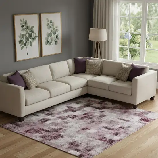 Pink Gray And Ivory Abstract Washable Area Rug With UV Protection Photo 2