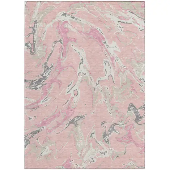 Pink Gray And Ivory Abstract Washable Indoor Outdoor Area Rug Photo 5