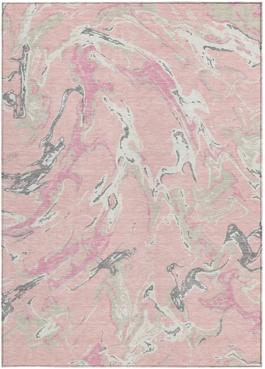 Pink Gray And Ivory Abstract Washable Indoor Outdoor Area Rug Photo 5