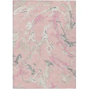 Photo of Pink Gray And Ivory Abstract Washable Indoor Outdoor Area Rug