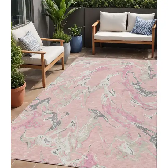 Pink Gray And Ivory Abstract Washable Indoor Outdoor Area Rug Photo 1