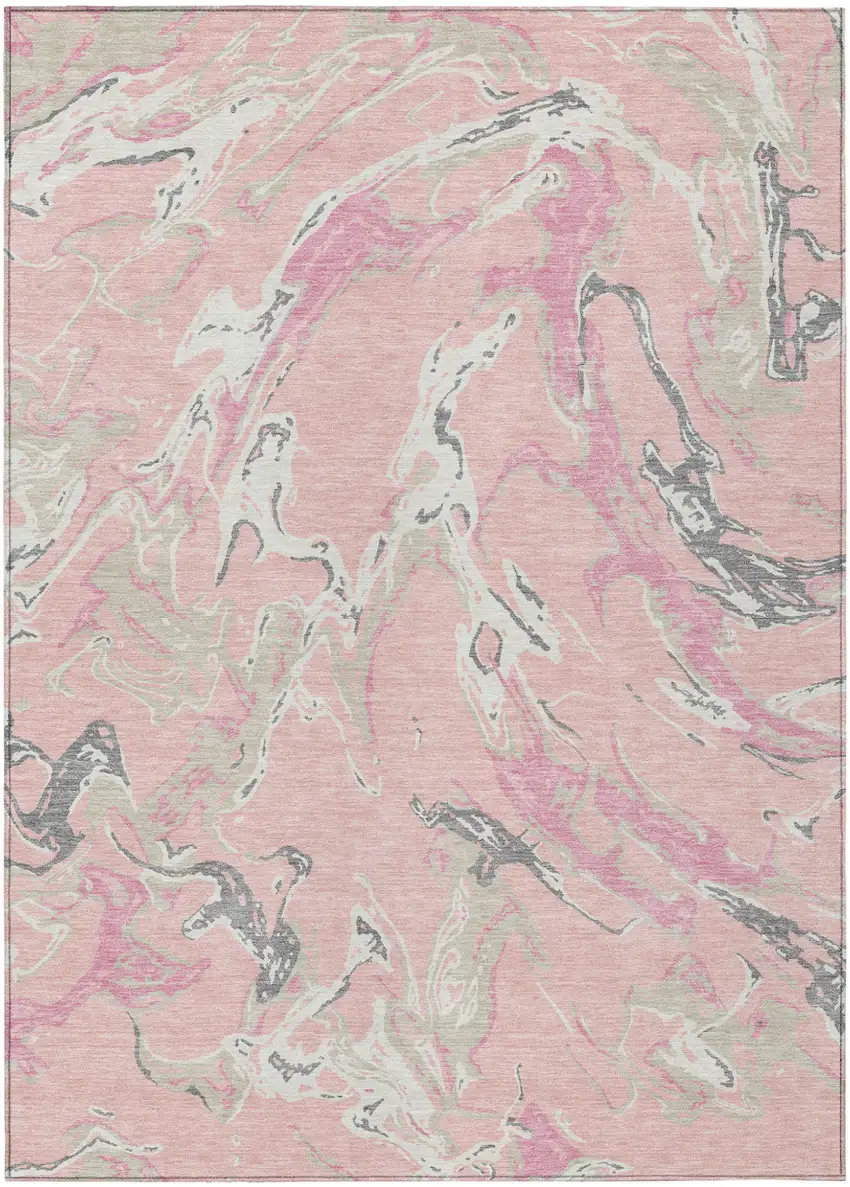 Pink Gray And Ivory Abstract Washable Indoor Outdoor Area Rug Photo 2