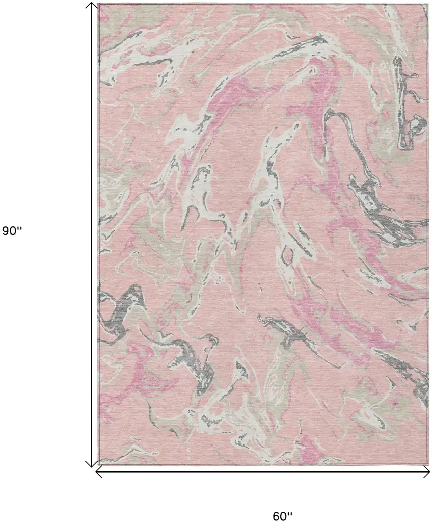 Pink Gray And Ivory Abstract Washable Indoor Outdoor Area Rug Photo 3