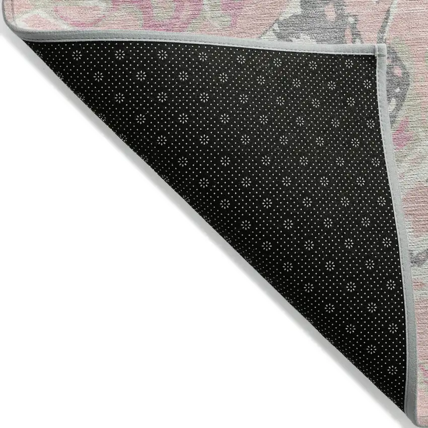 Pink Gray And Ivory Abstract Washable Indoor Outdoor Area Rug Photo 4