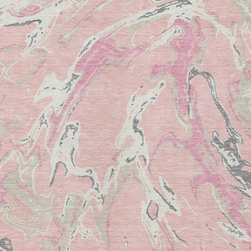 Pink Gray And Ivory Abstract Washable Indoor Outdoor Area Rug Photo 7