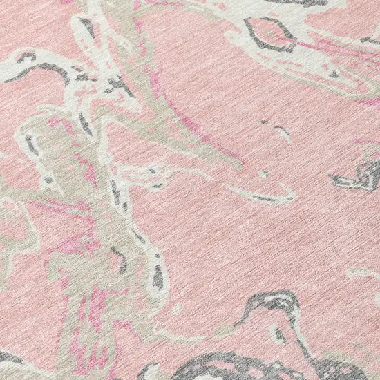 Pink Gray And Ivory Abstract Washable Indoor Outdoor Area Rug Photo 6