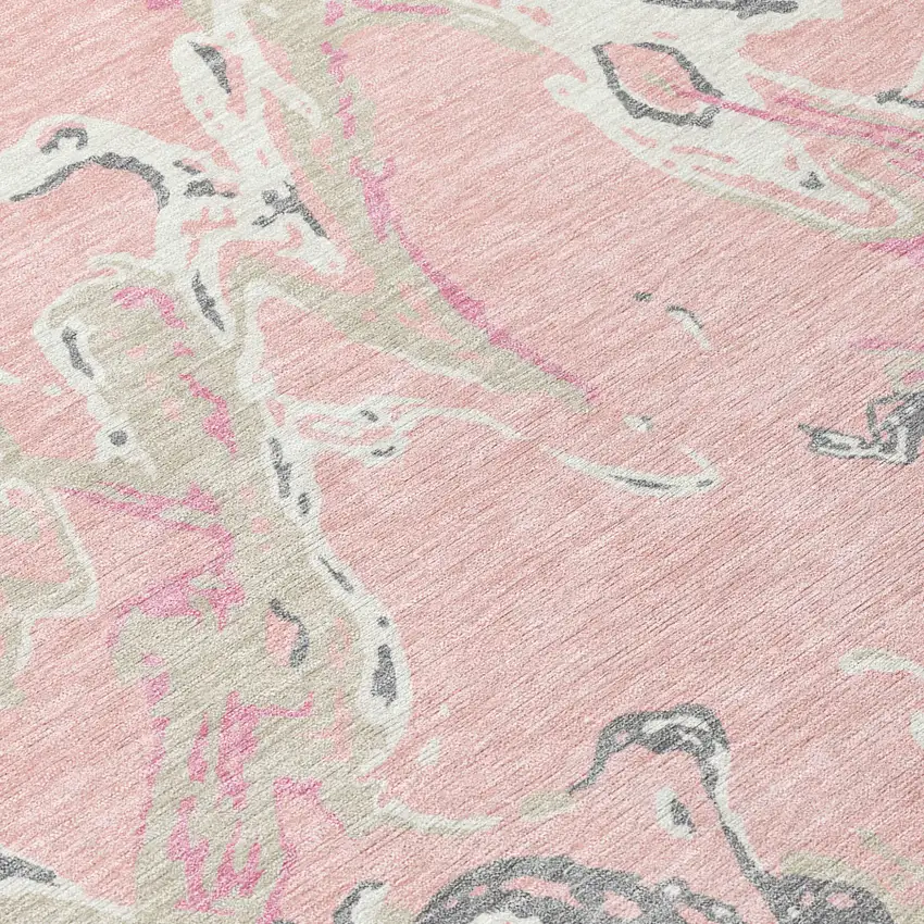 Pink Gray And Ivory Abstract Washable Indoor Outdoor Area Rug Photo 6