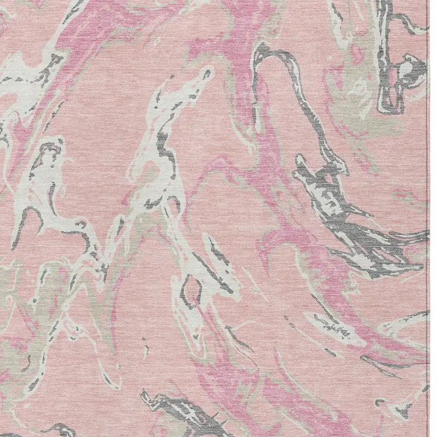 Pink Gray And Ivory Abstract Washable Indoor Outdoor Area Rug Photo 7
