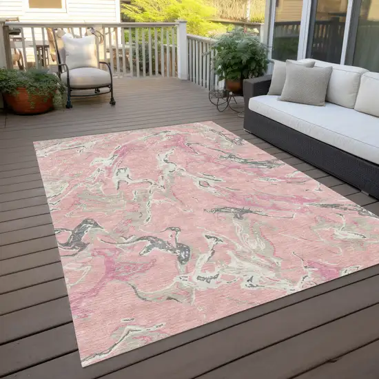 Pink Gray And Ivory Abstract Washable Indoor Outdoor Area Rug Photo 9
