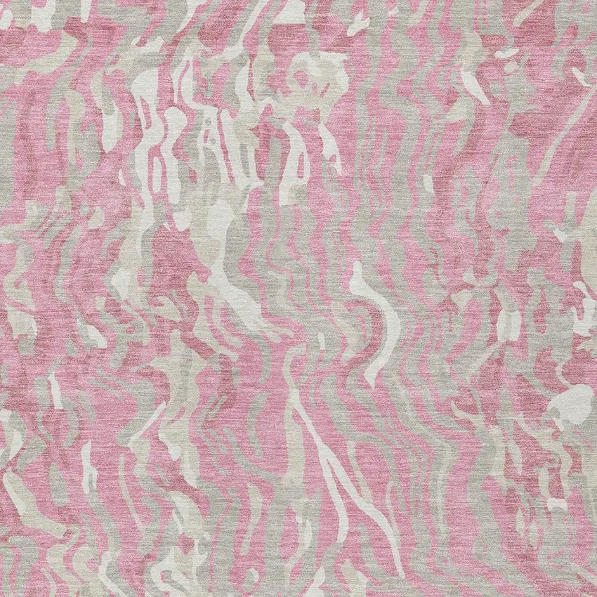 Pink Gray And Ivory Abstract Washable Indoor Outdoor Area Rug Photo 7